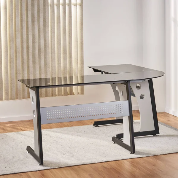 Oria L-Shaped Desk with Tempered Glass - Black/Grey - Christopher Knight Home