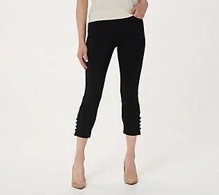 Belle by Kim Gravel Ponte Cropped Pants withButton Detail - Size Plus 26, Black