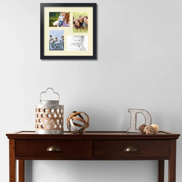 Collage Picture Frame, Satin Black Frame with 4 openings for 5x7 Photos with Ivory Oyster Mat. D3926GC179, ArtToFrames