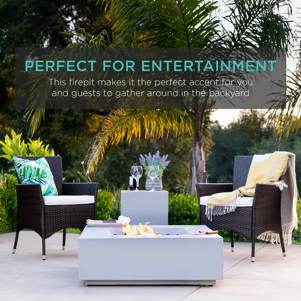Best Choice Products 35x35in 40 - 000 BTU Outdoor Square Propane Fire Pit Table with Side Table Tank Storage, Cover - Gray