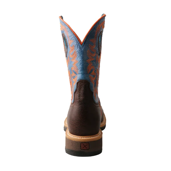 Twisted x Men's MCW0010 Cowboy Western Work Boot - Dark Brown/Sky Blue Leather