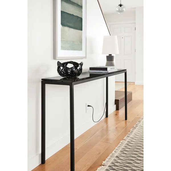 Room & Board - Modern Parsons 32W 8D 29h Console Table w/ 1x22 Leg, Taupe Ceramic Top w/ Slate Base
