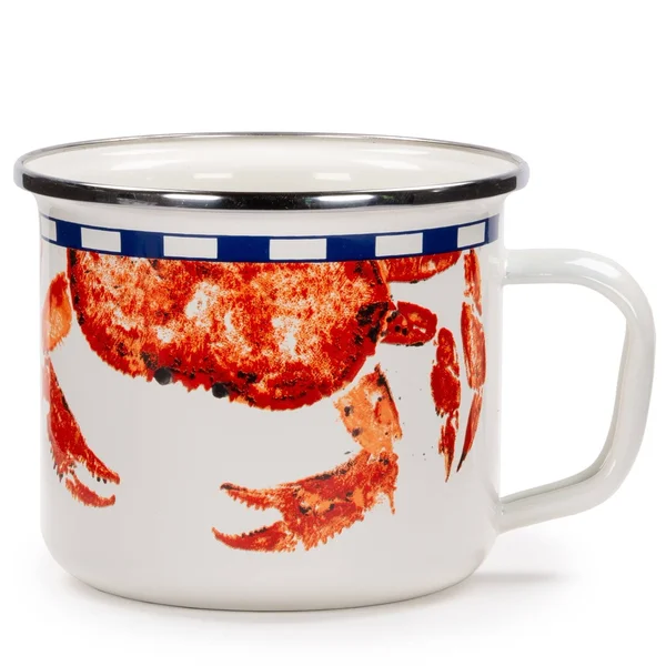 Golden Rabbit Enamelware - Set of 4 - Crab House Pattern - Grande Mugs