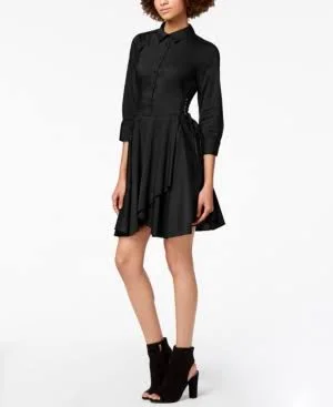 Bar III Womens Half Button Flounce Shirt Dress
