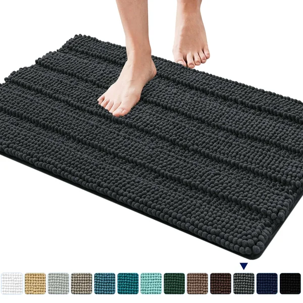 Subrtex Non-Slip Bathroom Rugs Chenille Soft Striped Plush Bath Mat - 18x22x48x22 - Grey
