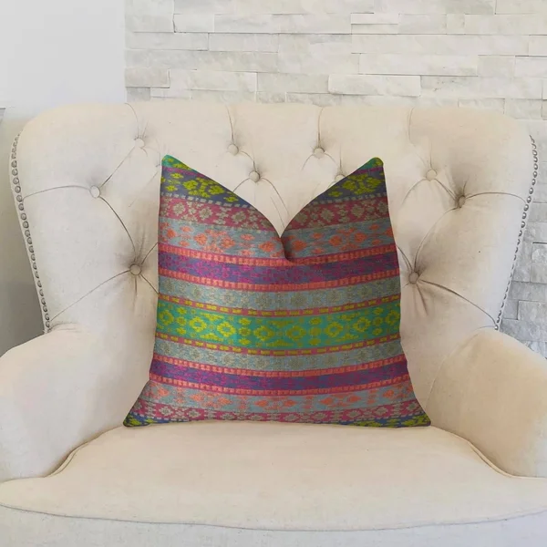 Plutus Avalanche Magenta Green and Blue Handmade Luxury Pillow