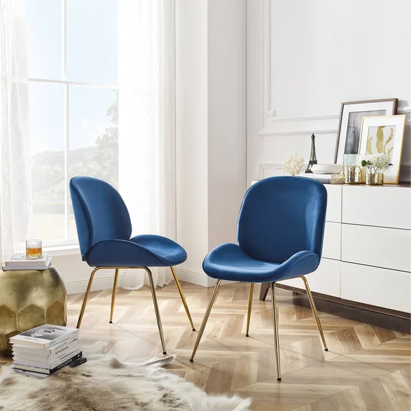 Art Leon Velvet Accent Chair Modern Upholstered Dining Chair, Blue, Size: One Size