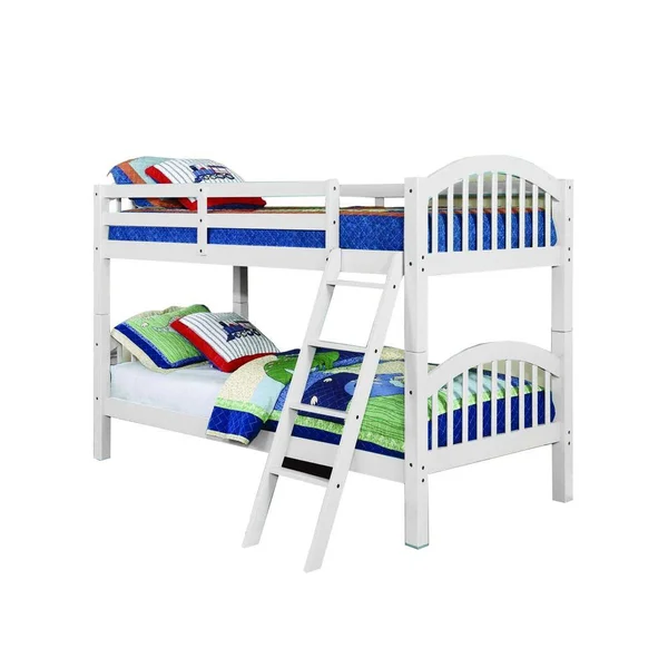 Oak Solid and Manufactured Wood Twin/Twin Arched Wood Bunk Bed White