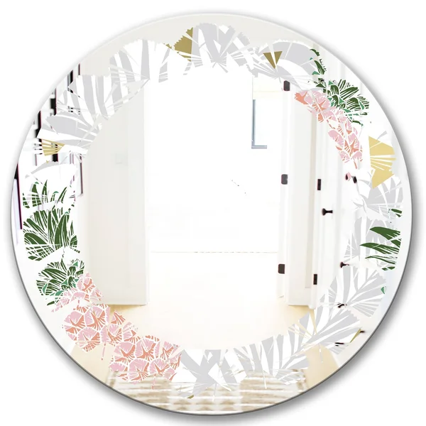 Designart 'Pineappple on Tropical Leaves' Modern Round or Oval Wall Mirror - Leaves - 24 in. Wide x 24 in. High