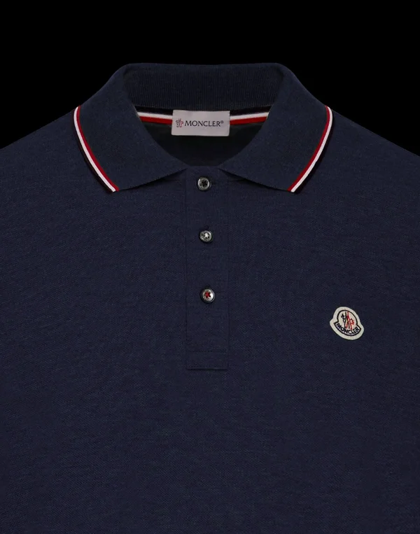 Men's Moncler Tipped Long Sleeve Piqué Polo, Size X-Large - Blue