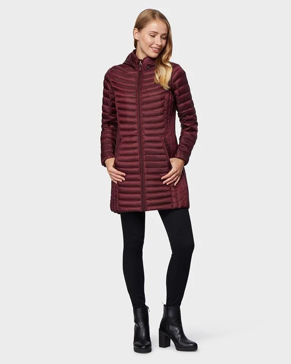 32 Degrees Women's Ultra-Light Long Packable Down 3/4 Jacket Darkest Spruce, XL