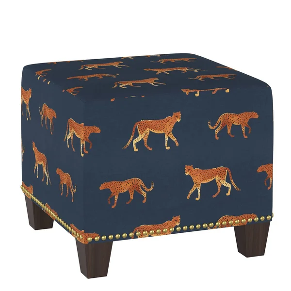 Skyline Furniture Galen Square Nail Button Ottoman - Cheetah Walk Navy