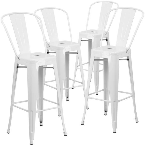 Flash Furniture 4 Pk. 30&& High Metal Indoor-Outdoor Barstool with BACK - Purple