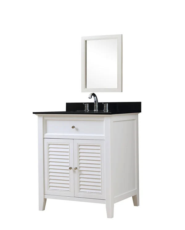 Direct Vanity Shutter 32x22 White Vanity with Black Granite Top 32S12-WBK