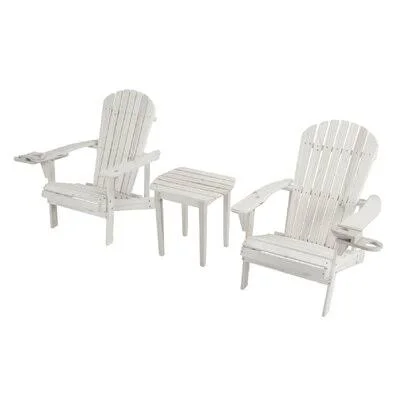Earth Collection Adirondack Chair with Phone and Cup Holder (2 Chairs and End Table Set) Highland Dunes Frame Color: White