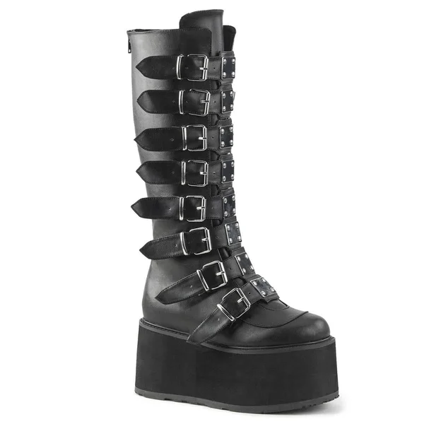 Demonia Women's Damned 318 Knee-High Platform Buckle Boot, Size: 8, Black Velvet