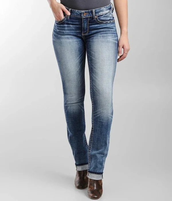 Bke Payton Straight Stretch Cuffed Jean - Blue 28/31, Women's