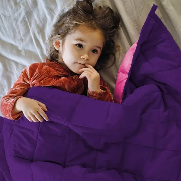 ZonLi Small Weighted Blanket 10 lbs(41&&x60&& - Pink/Purple), Cooling Weighted Blanket for Kids, Soft Material with Glass Beads