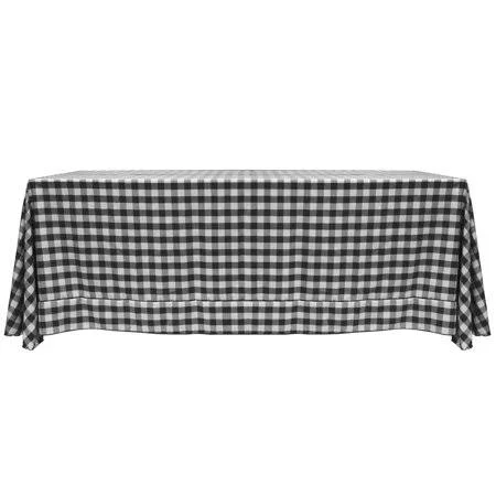 Ultimate Textile 90 x 156-Inch Rectangular Polyester Checkered Tablecloth with Rounded Corners - Black