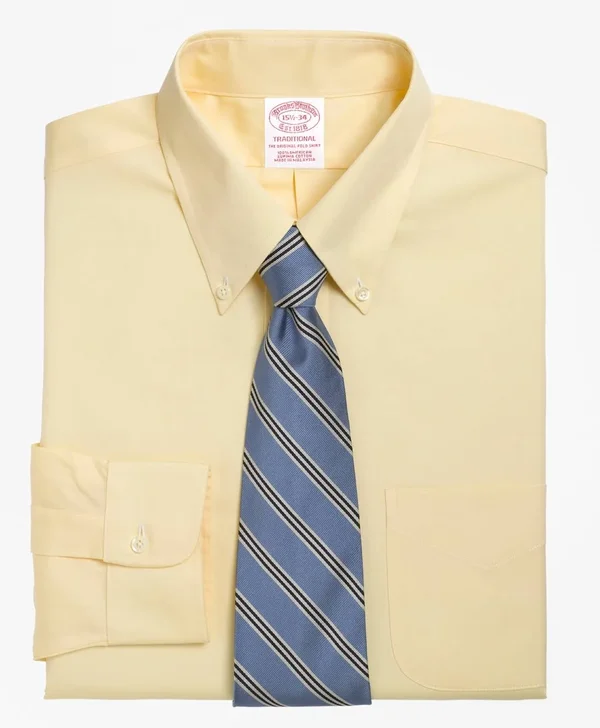 Brooks Brothers Men's Traditional Extra-Relaxed-Fit Dress Shirt, Button-Down Collar (Yellow): Size 14½ 33