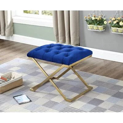 Yingst Button-Tufted Metal Bench Mercer41 Upholstery: Navy Blue
