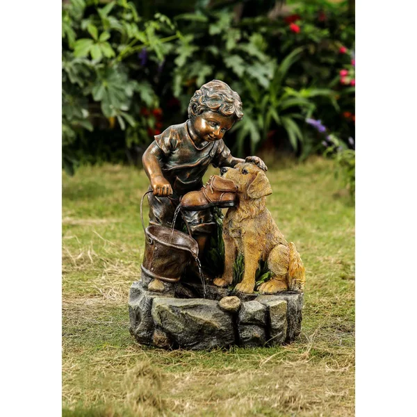 Jeco Boy Plays with Dog Water Fountain
