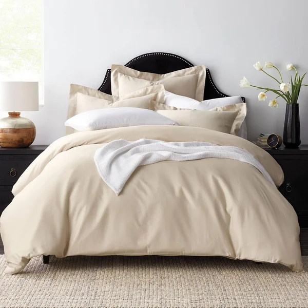 The Company Store Legends Hotel Cream Solid Oversized King Egyptian Cotton Sateen Duvet COVER - Ivory