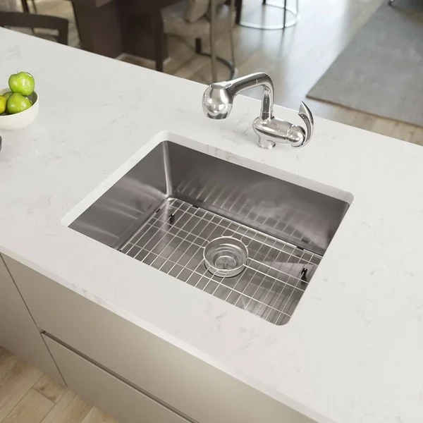Rene R1-1015-18 23 inch Stainless Steel Single Bowl 3/4 inch Radius 18 Gauge Kitchen Sink with Cutting Board - Grid and Basket ST