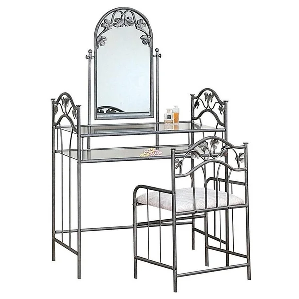 Belcrest Pewter Metal and Glass Vanity Set
