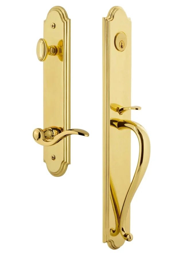Grandeur Arc One Piece Dummy Handleset with S Grip and Bellagio Lever, Brass, Hardware