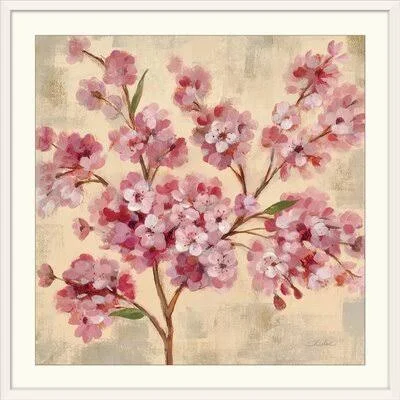 &Pink Cherry Branch II& by Silvia Vassileva Painting Print Bungalow Rose Format: White Frame - Size: 24x22 H x 24x22 W x 1x22 D