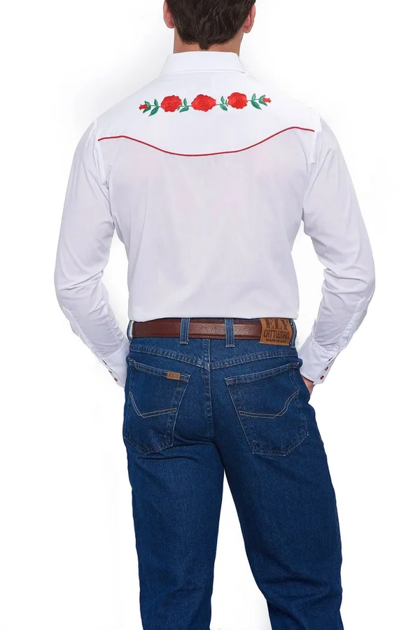 Ely Cattleman Men's Long Sleeve Western Shirt with Rose Embroidery