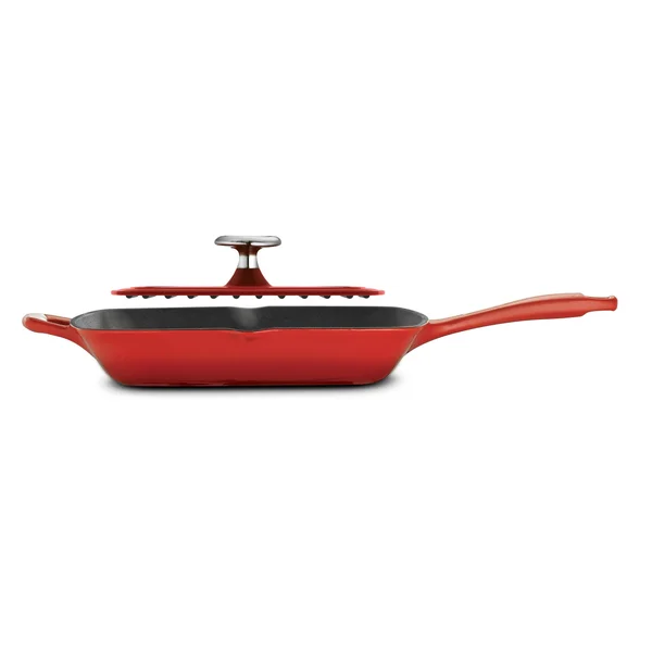 Tramontina Gourmet Enameled Cast Iron 11 in Grill Pan with Press, Red