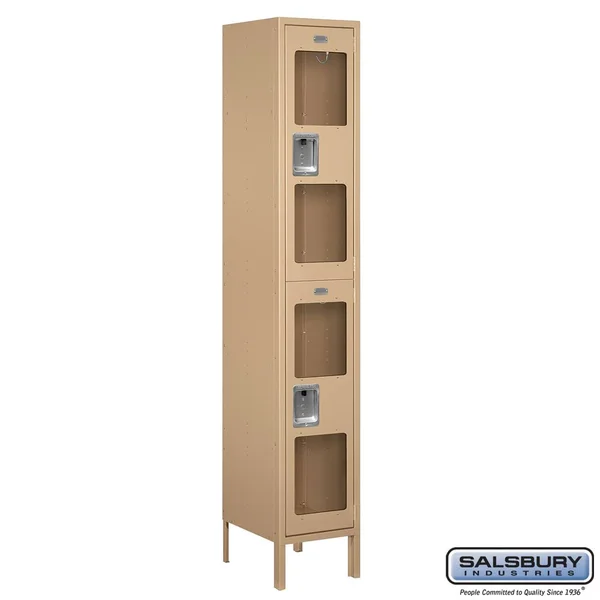 Salsbury Industries S-52165TN-U Extra Wide See-Through Metal Locker - Double Tier - 1 Wide - 6 Feet High - 15 Inches Deep - Tan