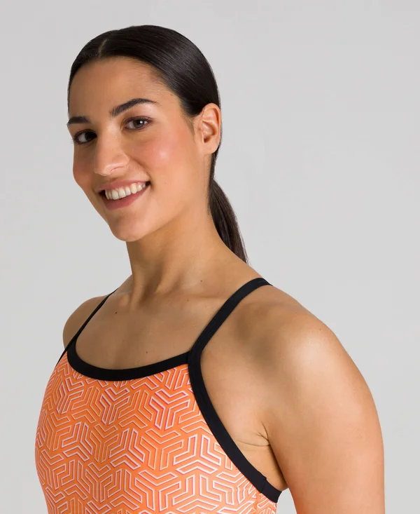 Arena Woman Kikko Light Drop Back One Piece Swimsuit Black-Multi Orange 24