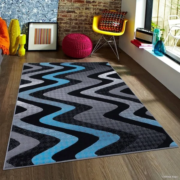 Allstar Chocolate Modern Distressed Wavy Linear Design Rug - 9& 8x22 x 7& 9x22