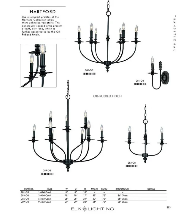 Elk Lighting 283 OB Hartford 3 Light Chandelier in Oil Rubbed