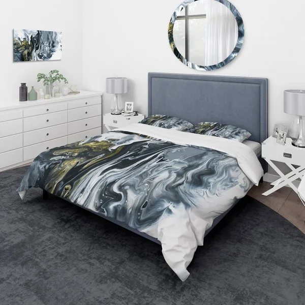 Designart &White, Grey and White Marble Acrylic& Mid-Century Modern Bedding Set - Duvet Cover & Shams - Twin Cover + 1 Sham