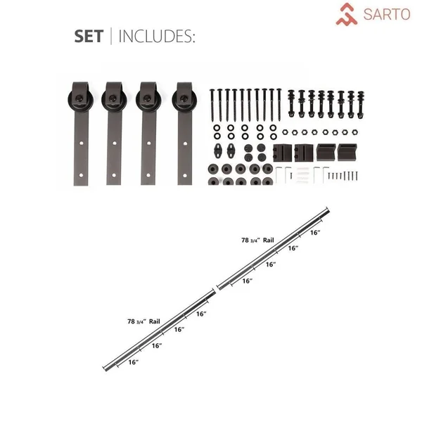SARTODOORS Sliding Barn Door 28 x 96 with Hardware, Planum 0010 Ginger Ash, 6.6ft Rail Stops Steel, Panel Door