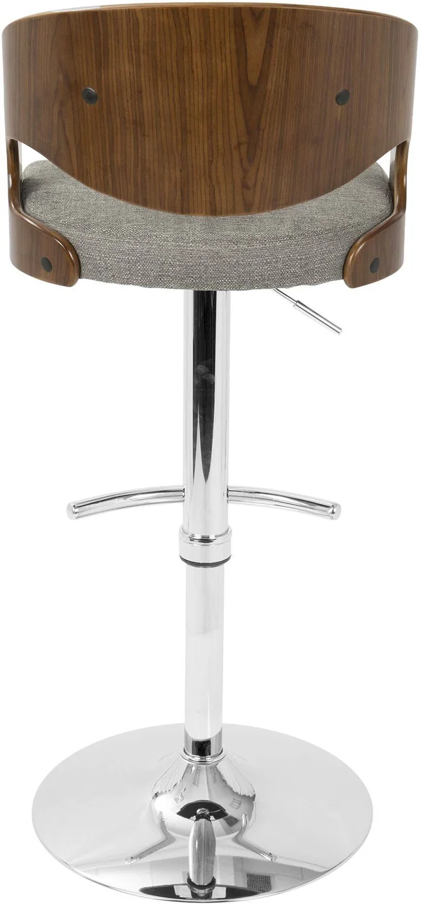 LumiSource Pino Mid-Century Modern Adjustable Barstool with Swivel, Walnut & Grey