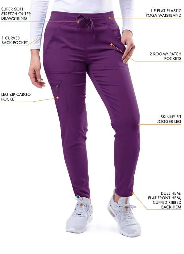 Adar Pro Modern Athletic Scrub Set for Women - Modern V-Neck Scrub Top & Yoga Jogger Scrub Pants - P9500 - Eggplant - Xxs