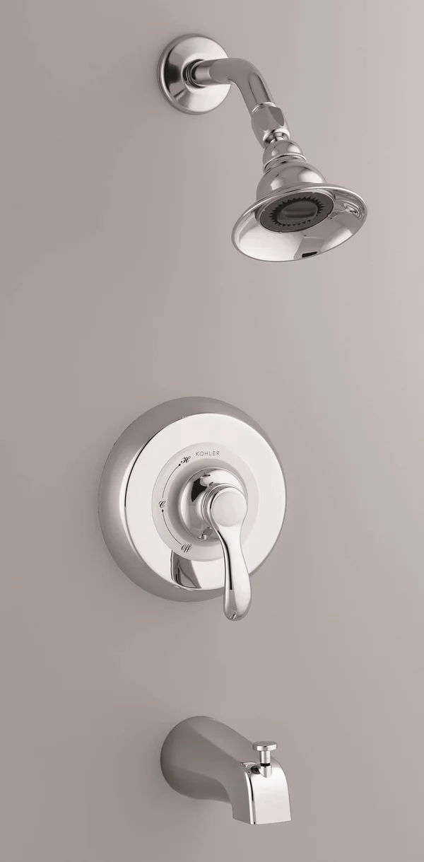 Kohler K-TLS12007-4S Fairfax Rite-Temp Bath and Shower Trim Set with Lever Handle and Slip-Fit Spout - Less Showerhead Polished C