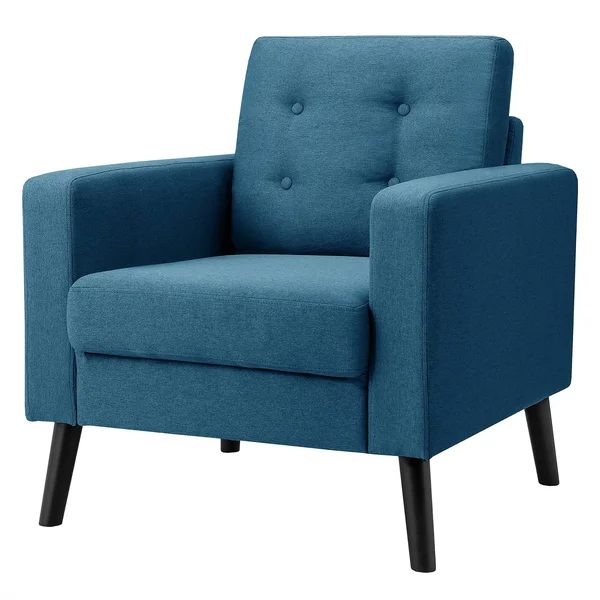 Costway Modern Tufted Accent Chair Fabric Armchair Single Sofa w/ Rubber Wood Legs Blue