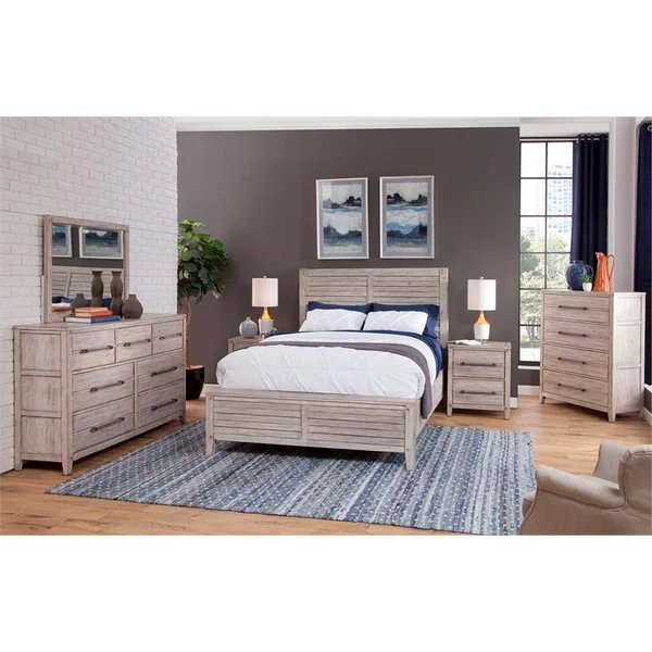 American Woodcrafters 2810-66PAN Aurora Whitewashed King Panel Bed
