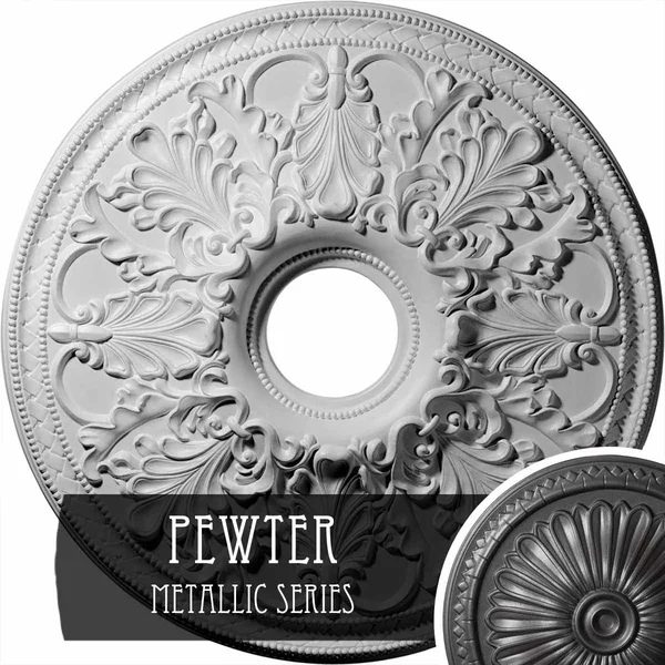 23 7/8x22OD x 4x22ID x 2 1/8x22P Ashley Ceiling Medallion (Fits Canopies Up to 4 3/4x22) - Hand-Painted Pewter