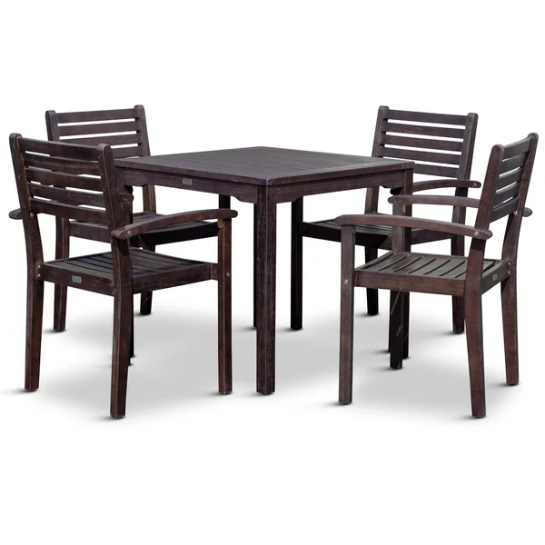 Dty Outdoor Living Leadville Eucalyptus Square Dining Set with 4 Stacking Armchairs