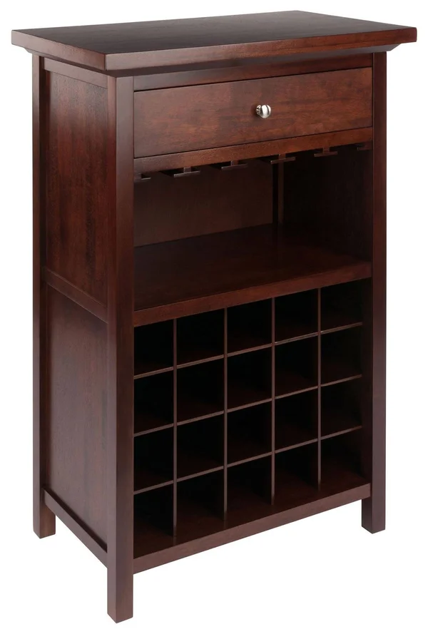 Winsome Vicenza 20-Bottle Wine Table with Glass Storage, Walnut