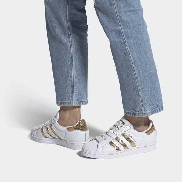Adidas Superstar White/Gold Women's Shoes, Size: 5.5