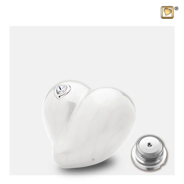 Loveheart Pearl White Keepsake Cremation Urn