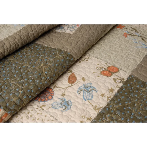 Greenland Home Fashions Sedona Cotton 4-Piece Quilt Set, Brown, Twin
